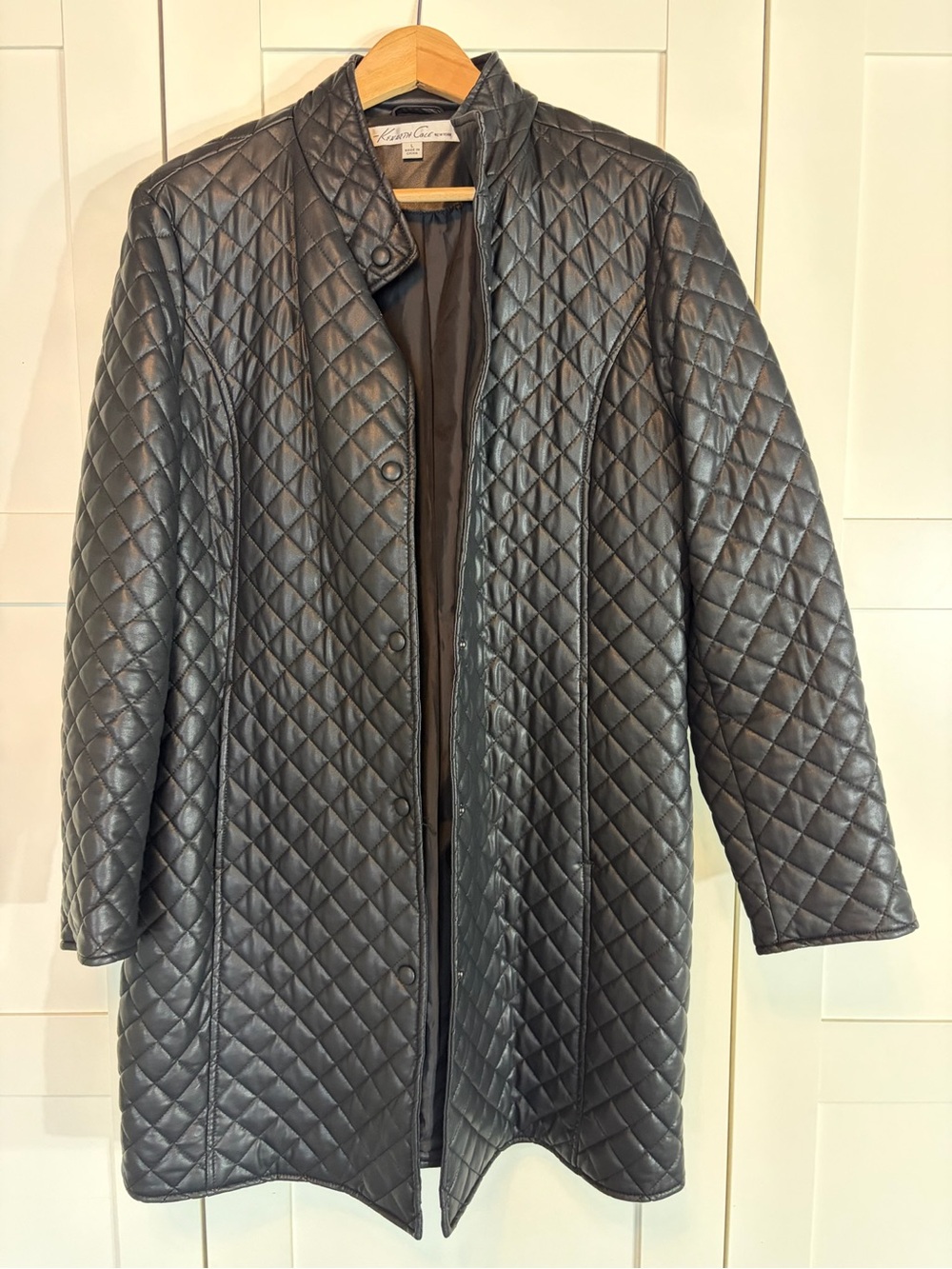 Kenneth Cole Quilted Black Leather Puffer Coat